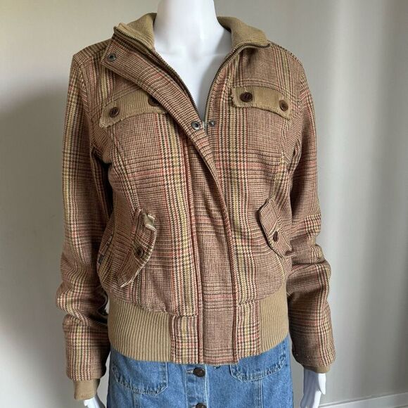 VTG Y2K Plaid Wool Grungecore Bomber Jacket Triple Five Soul  Size M - Picture 2 of 7